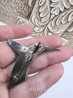 Vintage Native Sterling Silver Southwest Lapis Lazuli Inlay Hummingbird Brooch