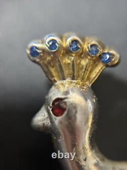 Vintage Nicholas Barbieri Sterling Rhinestones Peacock Brooch