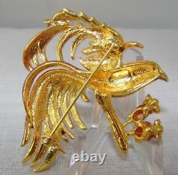 Vintage Nolan Miller Gold Tone Colorful Enamel Bird W Clear Rhinestones Brooch
