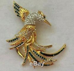 Vintage Nolan Miller Sapphire & Clear Crystal Rhinestone Heron Bird Pin Brooch