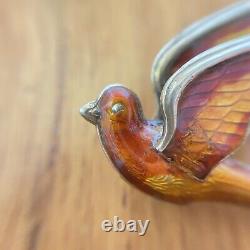 Vintage Norwegian Silver Guilloche Enamel Phoenix Bird Brooch By Hroar Prydz