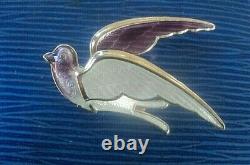 Vintage Norwegian Sterling Silver & Enamel Swallow Bird Brooch Hans Myre Norway