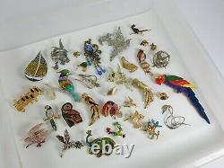 Vintage Now Brooches Pins Brooch Lot Enamel Rhinestone Animals Birds Estate #1