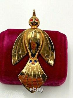 Vintage Old Coro Art Deco Bird Colorful Rhinestones Vermeil Fabulous Brooch Pin
