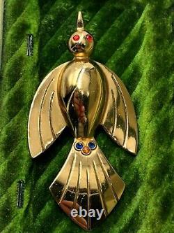 Vintage Old Coro Art Deco Bird Colorful Rhinestones Vermeil Fabulous Brooch Pin