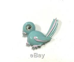 Vintage Old PLASTIC Google Eyed Blue BIRD Happiness Figural Brooch Pin HH308f