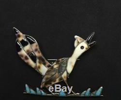 Vintage Old Pawn Zuni Sterling Silver Bird Turquoise Onyx Etc Large Brooch