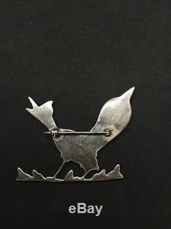 Vintage Old Pawn Zuni Sterling Silver Bird Turquoise Onyx Etc Large Brooch