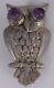Vintage Old Sterling Silver & Amethyst Eyes Owl Bird Pin Brooch Mexico Mexican
