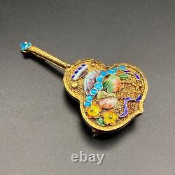 Vintage Orient Enamel Flowers Silver Brooch Pin Pendant