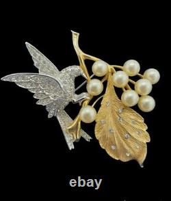 Vintage PENNINO Gold & Rhodium Plate Bird on Tree Branch Figural Brooch Rare