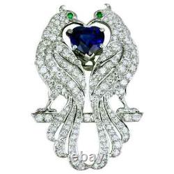 Vintage Peacock Brooch Pin With Heart Blue & Green Stone For Unisex In 935 Silve