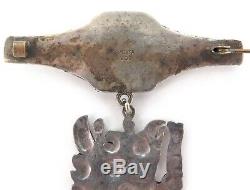 Vintage Peru Peruvian Plata 900 Silver Brooch. Mayan / Incan Bird God