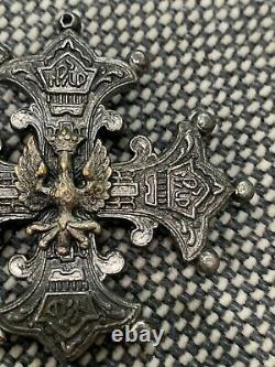Vintage Possibly Antique German / Prussian Cross Pin Brooch Pendant w Eagle Bird