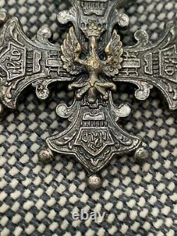 Vintage Possibly Antique German / Prussian Cross Pin Brooch Pendant w Eagle Bird