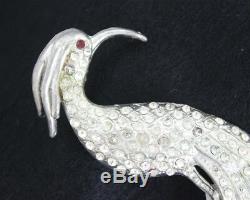 Vintage Pot Metal Crystal Clear Rhinestones BIRD PARADISE Brooch 5 HUGE Jewelry