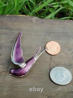 Vintage Purple Enamel & Sterling Bernard Meldahl Swallow Bird Pin Brooch Norway