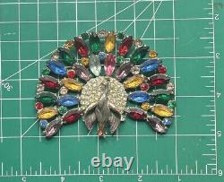 Vintage REINAD attr. Peacock Brooch Colorful Pot Metal Figural Bird Pin