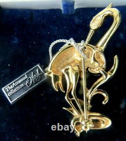 Vintage Rare Attwood Sawyer 22ct Gold Plated Bird Stork Crystal Brooch Pin