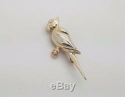 Vintage Rare Estate 14k White & Yellow Gold Diamond Bird Parrot Brooch Pin 1.5