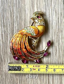Vintage Rare Graziano Gold Plated Rhinestone Enamel Bird of Paradise Pin Brooch