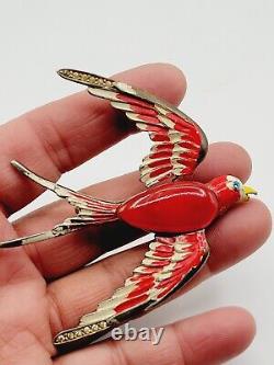 Vintage Rare Huge Enameled Trembling Jelly Belly Bird Brooch