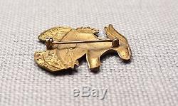 Vintage Repousse Brass Eagle Brooch Pin Serve With Head Heart and Hand 1.5 High