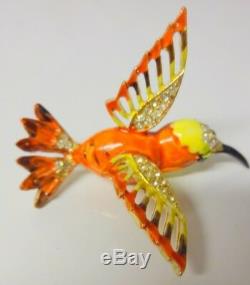Vintage Retro 50s-60s Enamel Rhinestone Cute Hummingbird Bird Pin Brooch