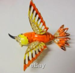 Vintage Retro 50s-60s Enamel Rhinestone Cute Hummingbird Bird Pin Brooch
