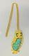 Vintage Retro Huge Owl Bird Gold Tone Lucite Pendant Chain Necklace Pin Brooch