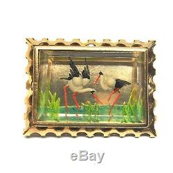 Vintage Reverse Carved Lucite Brooch. Storks/birds. 1940s Art Deco. In Gift Box