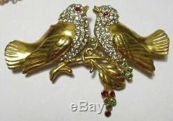 Vintage Rhinestone Bird Brooch Pin Nest on a Tree Birds 31940's Figural Jewelry