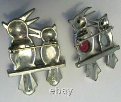 Vintage Rhinestone Bird Brooch Pins 1940s Figural Jewelry Rare Glass Cabochons