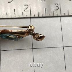 Vintage Rhinestone Bird Gold Plate Sterling Silver Pin Brooch