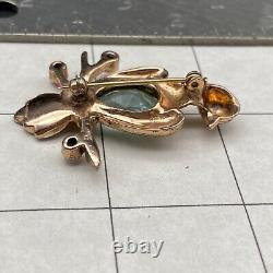 Vintage Rhinestone Bird Gold Plate Sterling Silver Pin Brooch