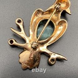 Vintage Rhinestone Bird Gold Plate Sterling Silver Pin Brooch