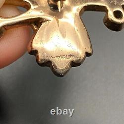 Vintage Rhinestone Bird Gold Plate Sterling Silver Pin Brooch