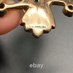 Vintage Rhinestone Bird Gold Plate Sterling Silver Pin Brooch