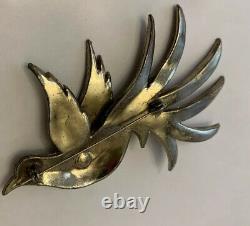 Vintage Rhinestone Bird Pin Brooch Figural 1940s Huge & Dimensional