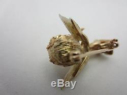 Vintage Ruser 14K Yellow Gold natural Pearl Cherub Child Angel Pin Brooch bird