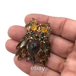 Vintage SCHREINER NEW YORK Rhinestone Owl Bird Brooch and Pendant