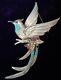 Vintage Sphinx Brooch Turquoise Crystals & Rhinestone Bird Of Paradise Gold Tone