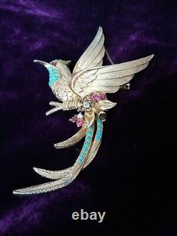 Vintage SPHINX Brooch Turquoise Crystals & Rhinestone BIRD OF PARADISE gold tone
