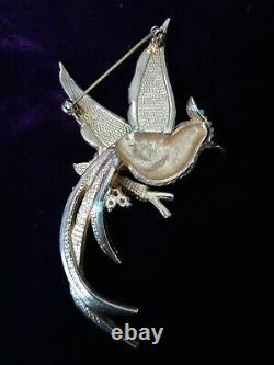 Vintage SPHINX Brooch Turquoise Crystals & Rhinestone BIRD OF PARADISE gold tone