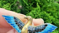 Vintage STERLING SILVER Enamel Vermeil Bird Brooch In Flight Vibrant 4.9g
