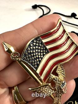 Vintage ST. JOHN American Flag Eagle Pin Brooch Gold Tone Patriotic USA