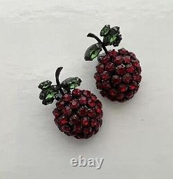 Vintage Schreiner Red Berry Brooch And Earrings Strawberry Set Verified Unsigned