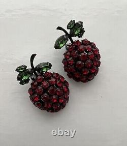 Vintage Schreiner Red Berry Brooch And Earrings Strawberry Set Verified Unsigned