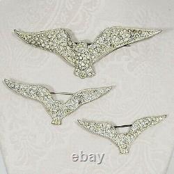 Vintage Set of 3 bird Seagulls Rhinestone Brooch Pins