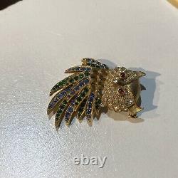 Vintage Signed Bellini Figural 3d Owl Bird Gold Tone Metal Brooch